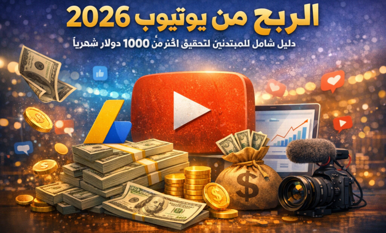الربح من يوتيوب 2026 دليل شامل للمبتدئين لتحقيق أكثر من 1000$ شهريًا